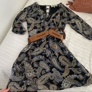 Paisley pattern dress with belt
